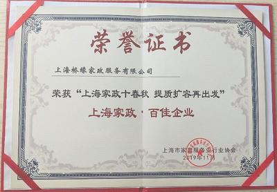 橋緣榮譽(yù)(2018-2020) 上海、江蘇家政 榮譽(yù)證書獎(jiǎng)牌 獎(jiǎng)?wù)陋?jiǎng)杯 獎(jiǎng)勵(lì)證書 企業(yè)榮譽(yù) 稱號(hào) 橋緣公司取得的榮譽(yù)
